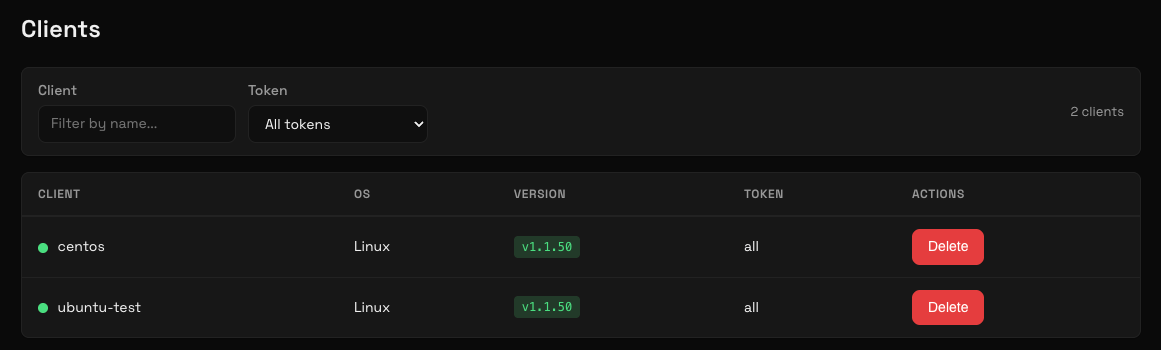 Connected clients dashboard